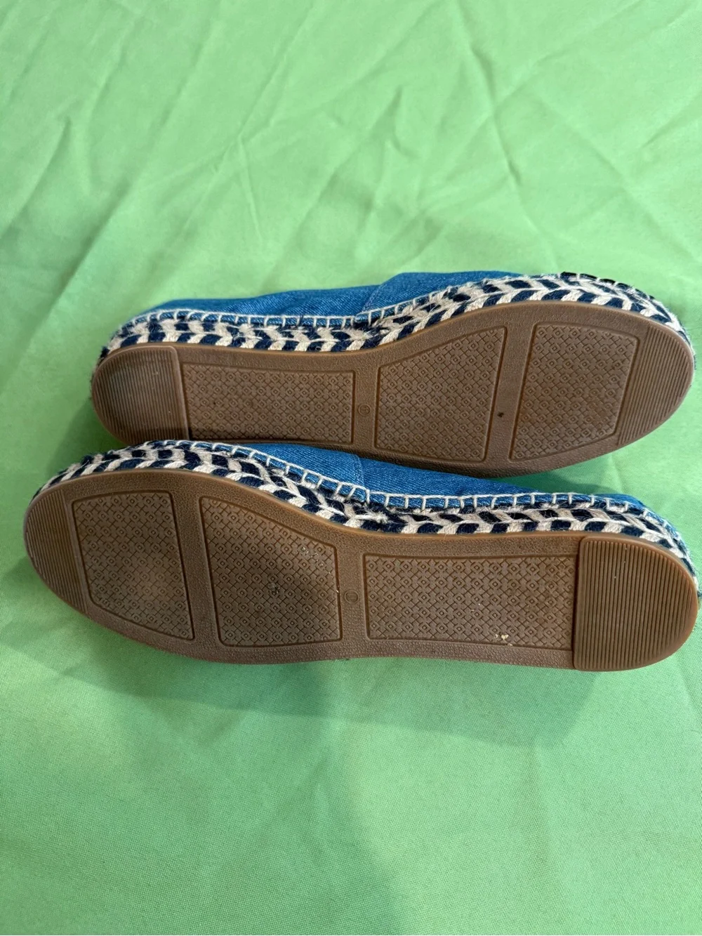 Tory Burch Women’s Blue Denim Slip-On Espadrilles with Leather Black Toe